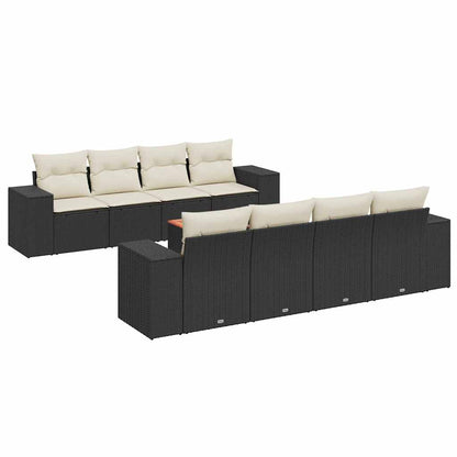 vidaXL Salon de jardin 9 pcs avec coussins Noir Résine tressée