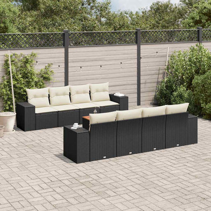 vidaXL Salon de jardin 9 pcs avec coussins Noir Résine tressée