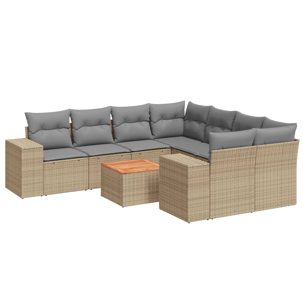 vidaXL Salon de jardin 9 pcs avec coussins Résine tressée Beige