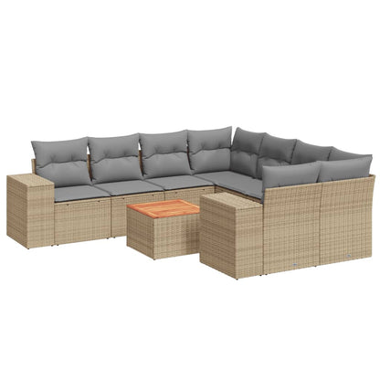 vidaXL Salon de jardin 9 pcs avec coussins Résine tressée Beige