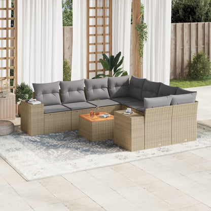 vidaXL Salon de jardin 9 pcs avec coussins Résine tressée Beige