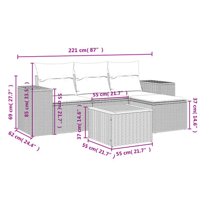 vidaXL 5-tlg. Garten-Sofagarnitur mit Kissen Beige Poly Rattan