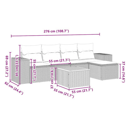 vidaXL 6-tlg. Garten-Sofagarnitur mit Kissen Schwarz Poly Rattan