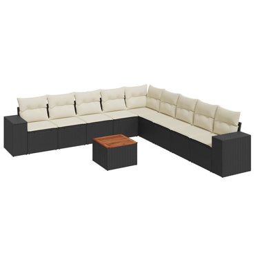 vidaXL Salon de jardin 10 pcs avec coussins Noir Résine tressée
