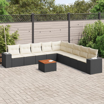 vidaXL Salon de jardin 10 pcs avec coussins Noir Résine tressée
