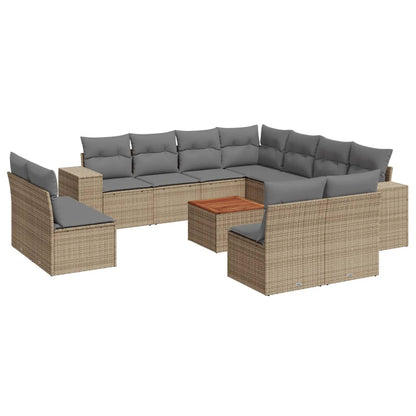 vidaXL Salon de jardin 12 pcs avec coussins résine tressée beige