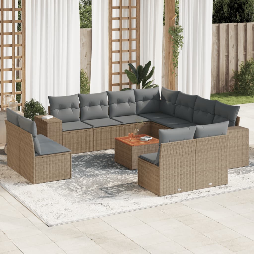 vidaXL Salon de jardin 12 pcs avec coussins résine tressée beige