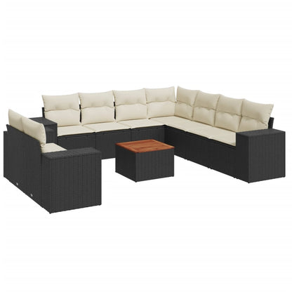 vidaXL Salon de jardin 10 pcs avec coussins Noir Résine tressée