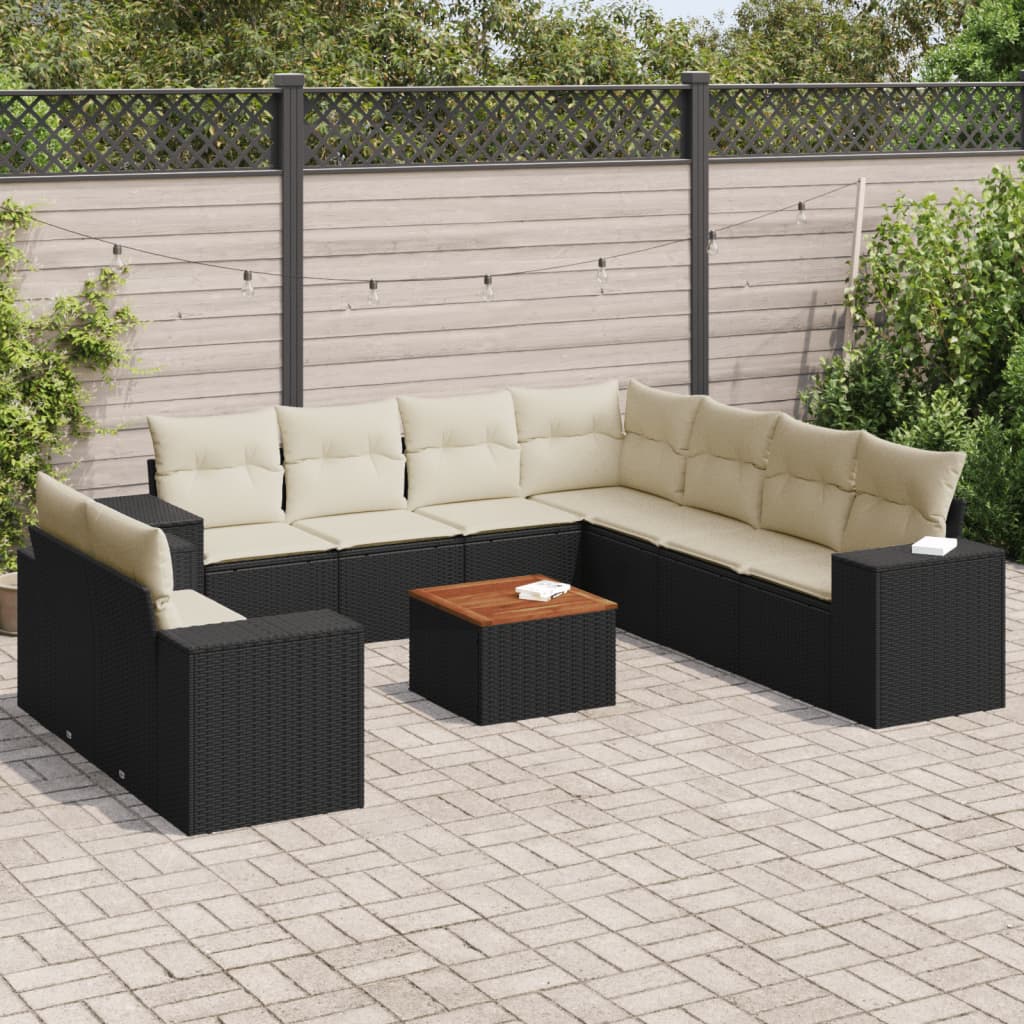 vidaXL Salon de jardin 10 pcs avec coussins Noir Résine tressée