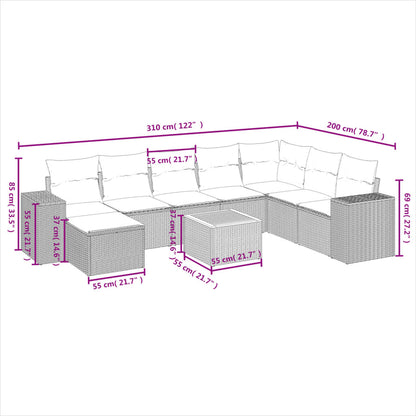 vidaXL 9-tlg. Garten-Sofagarnitur mit Kissen Schwarz Poly Rattan