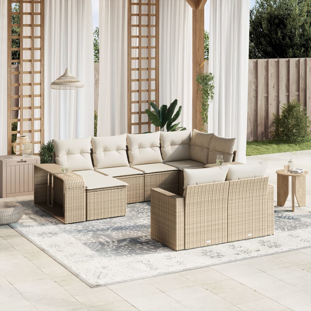 vidaXL Salon de jardin 10 pcs avec coussins beige résine tressée