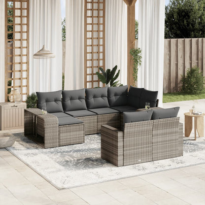 vidaXL Salon de jardin 10 pcs avec coussins gris clair résine tressée