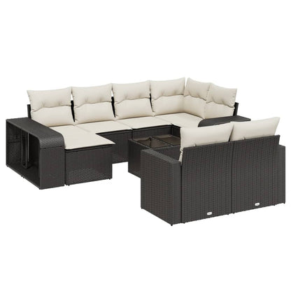 vidaXL Salon de jardin 11 pcs avec coussins Noir Résine tressée