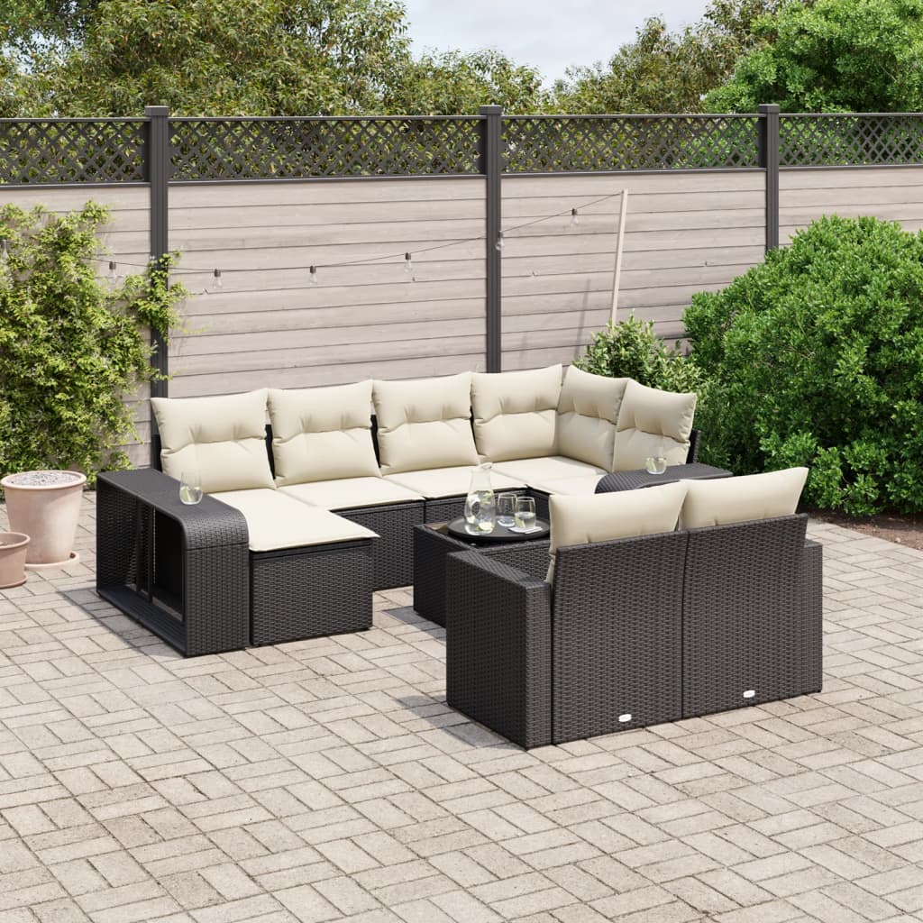 vidaXL Salon de jardin 11 pcs avec coussins Noir Résine tressée
