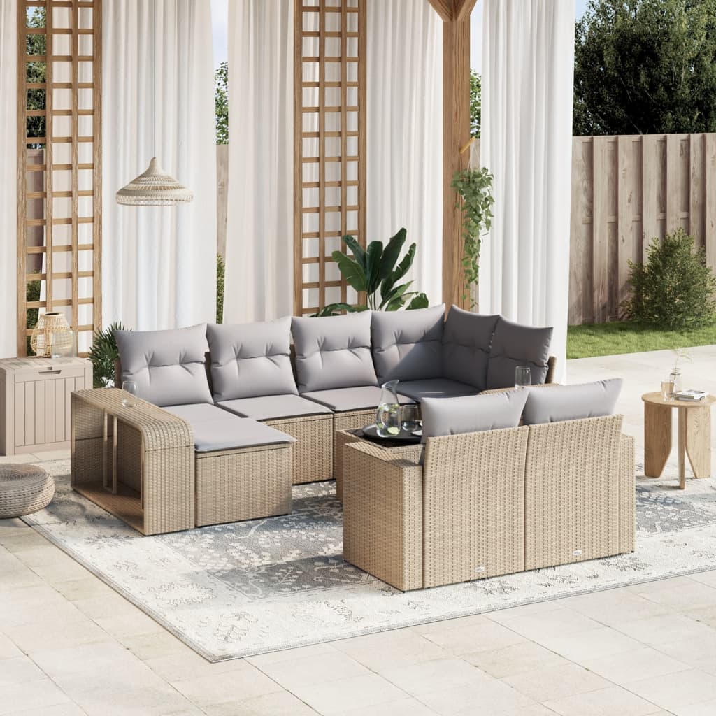vidaXL Ensemble de canapés de jardin 11 pcs avec coussins en rotin synthétique beige