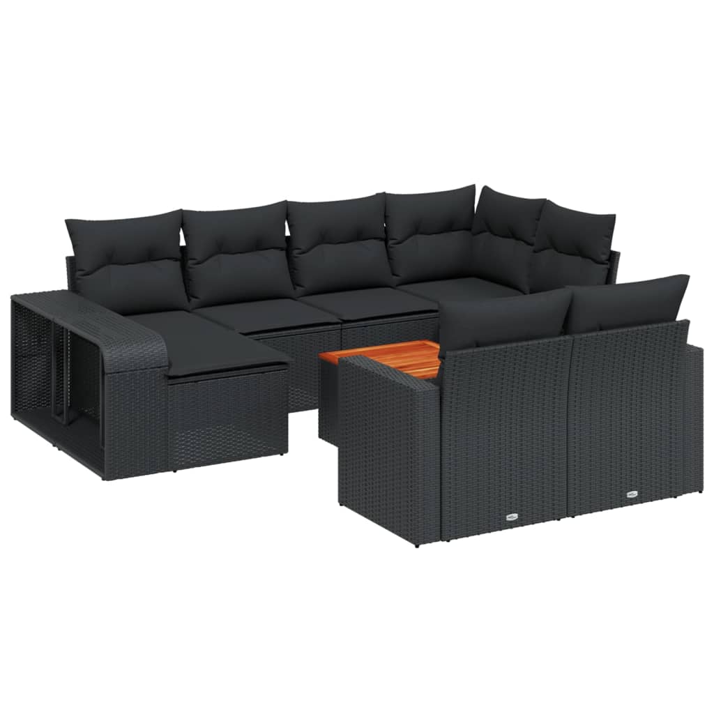 vidaXL Salon de jardin 11 pcs avec coussins Noir Résine tressée