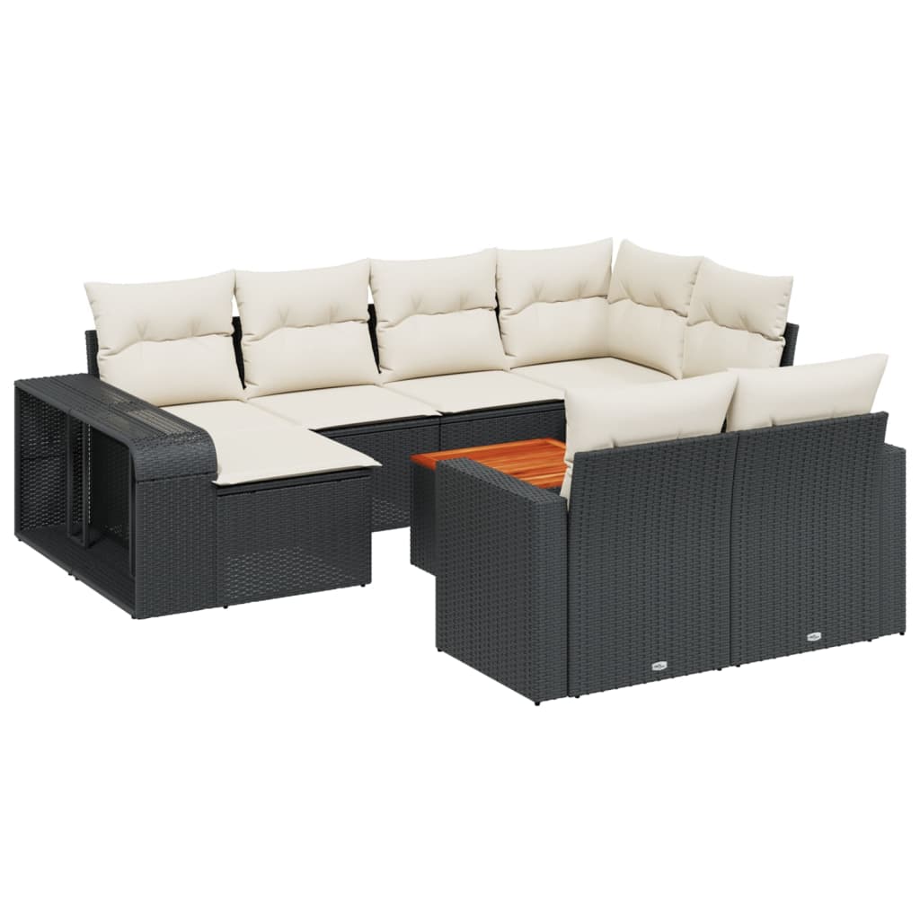 vidaXL Salon de jardin 11 pcs avec coussins Noir Résine tressée