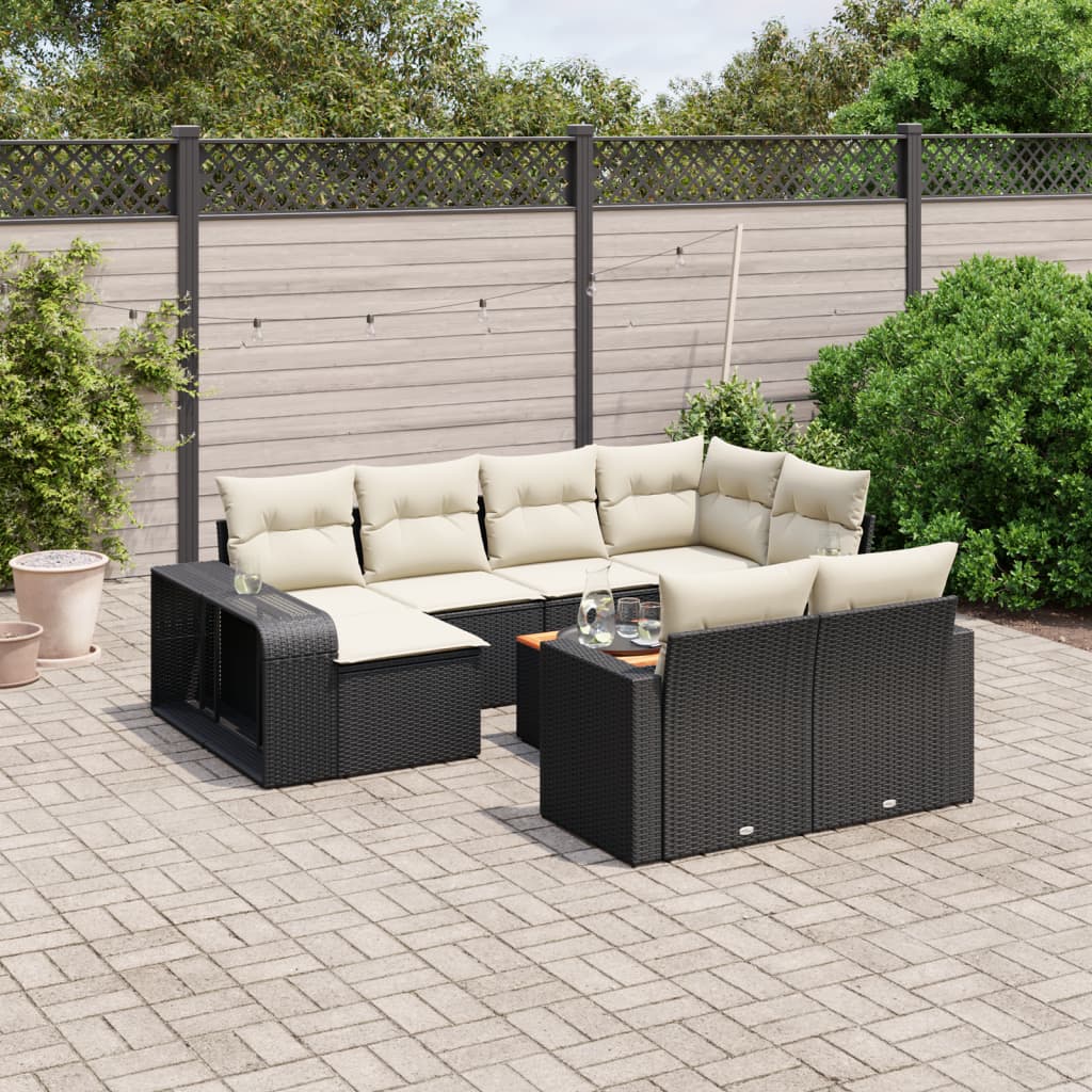 vidaXL Salon de jardin 11 pcs avec coussins Noir Résine tressée