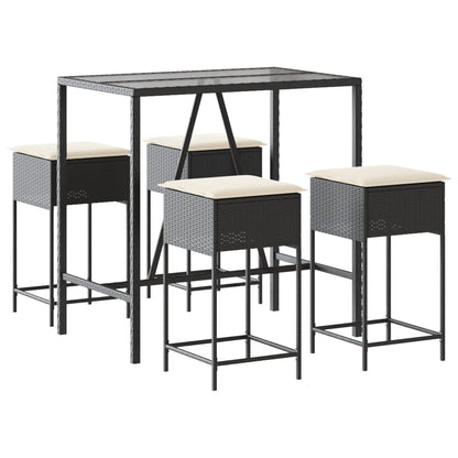 vidaXL 5-tlg. Gartenbar-Set mit Kissen Schwarz Poly Rattan