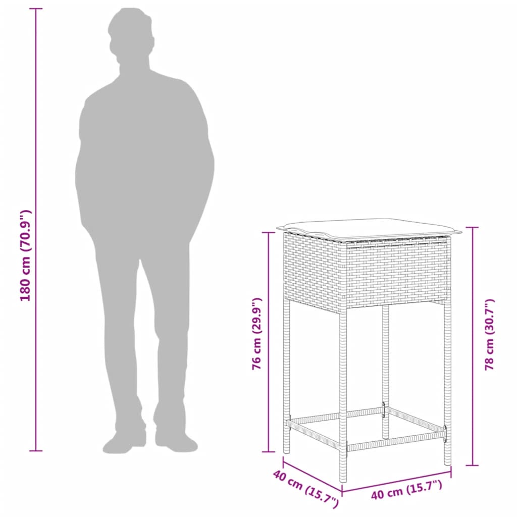 vidaXL 5-tlg. Gartenbar-Set mit Kissen Schwarz Poly Rattan