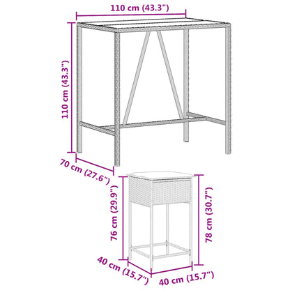 vidaXL 7-tlg. Gartenbar-Set mit Kissen Schwarz Poly Rattan