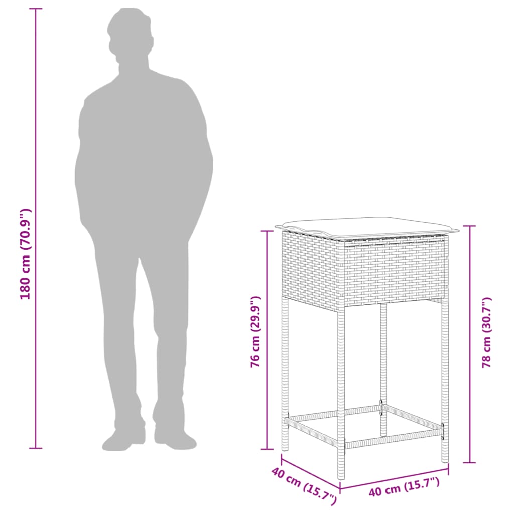 vidaXL 7-tlg. Gartenbar-Set mit Kissen Schwarz Poly Rattan