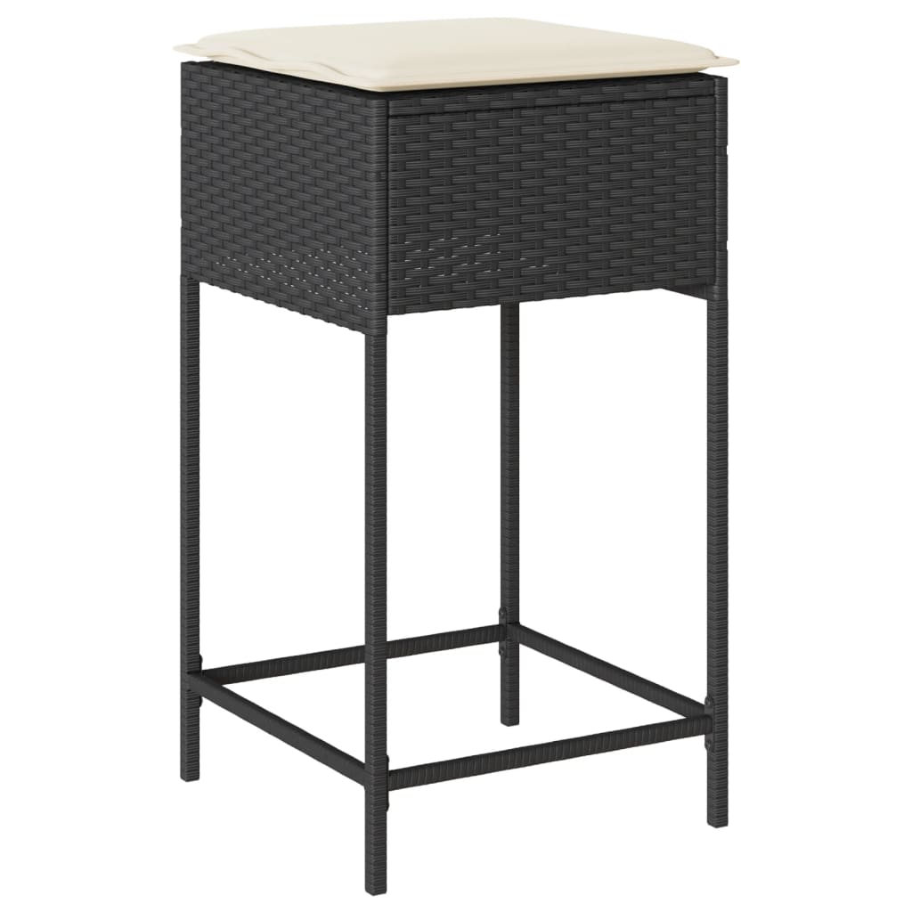 vidaXL 3-tlg. Gartenbar-Set mit Kissen Schwarz Poly Rattan