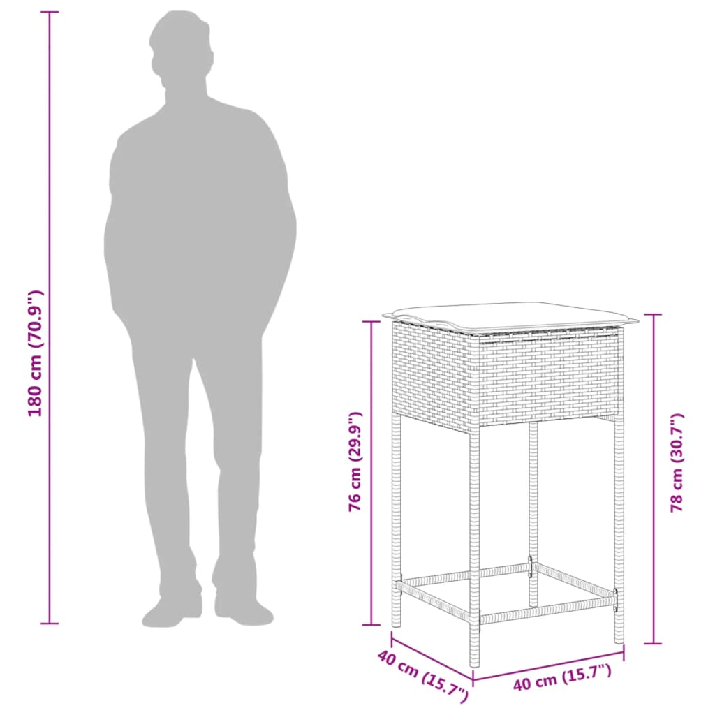 vidaXL 5-tlg. Gartenbar-Set mit Kissen Schwarz Poly Rattan