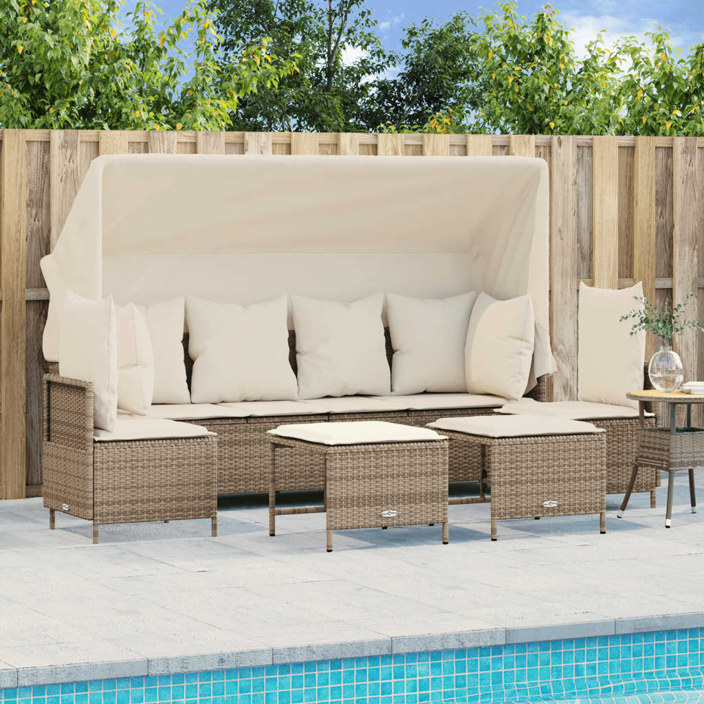 vidaXL 5-tlg. Garten-Sofagarnitur mit Kissen Beige Poly Rattan