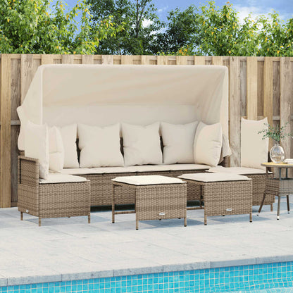 vidaXL 5-tlg. Garten-Sofagarnitur mit Kissen Beige Poly Rattan
