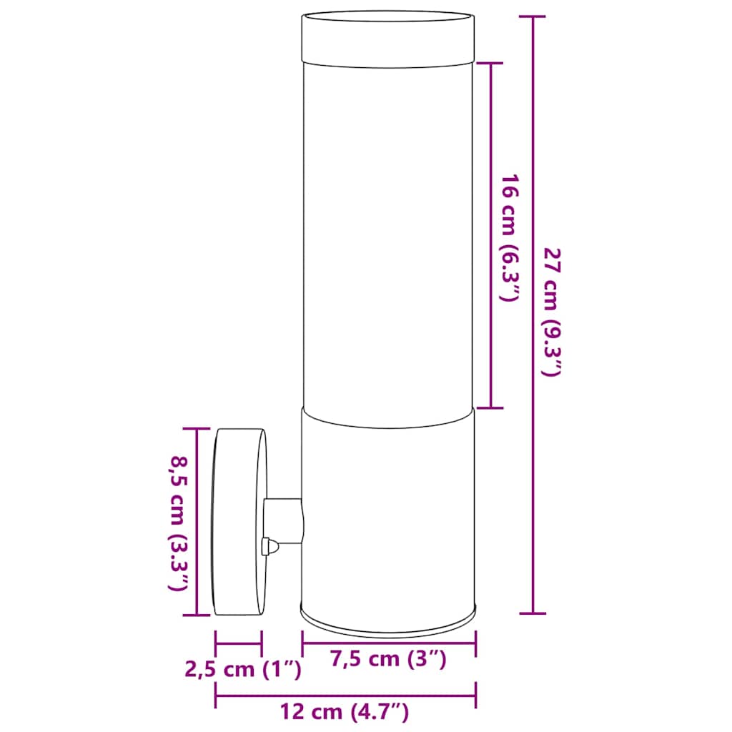 Außenwandleuchte Schwarz 12 x 8,5 x 27 cm Edelstahl und Plastik