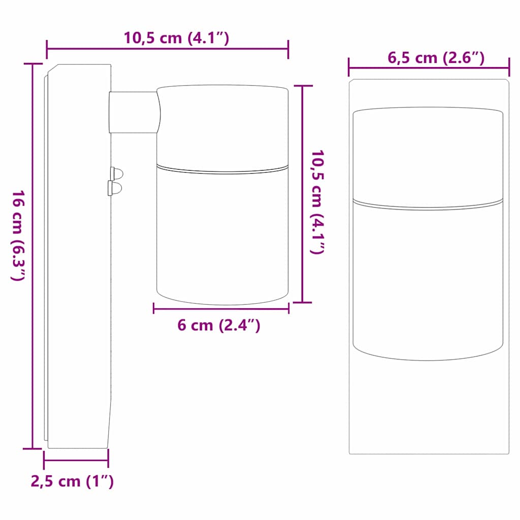 Außenwandleuchte Silber 6,5 x 10,5 x 16 cm Edelstahl und Glas