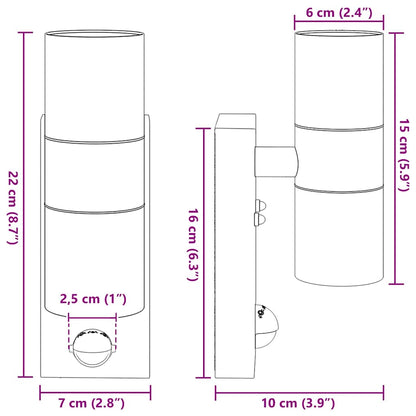 Außenwandleuchte Silber 7 x 10 x 22 cm Edelstahl und Glas