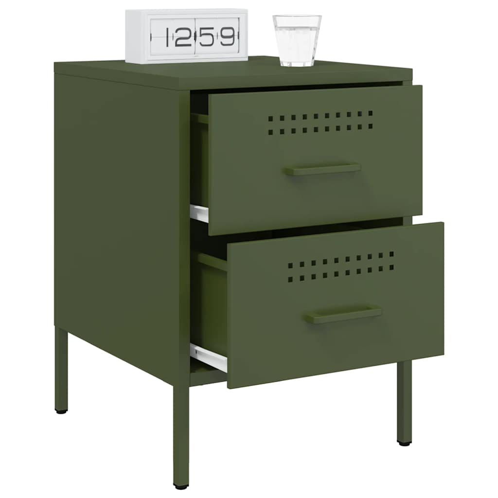 vidaXL Tables de chevet 2 pcs Vert olive 36x39x50,5 cm Acier