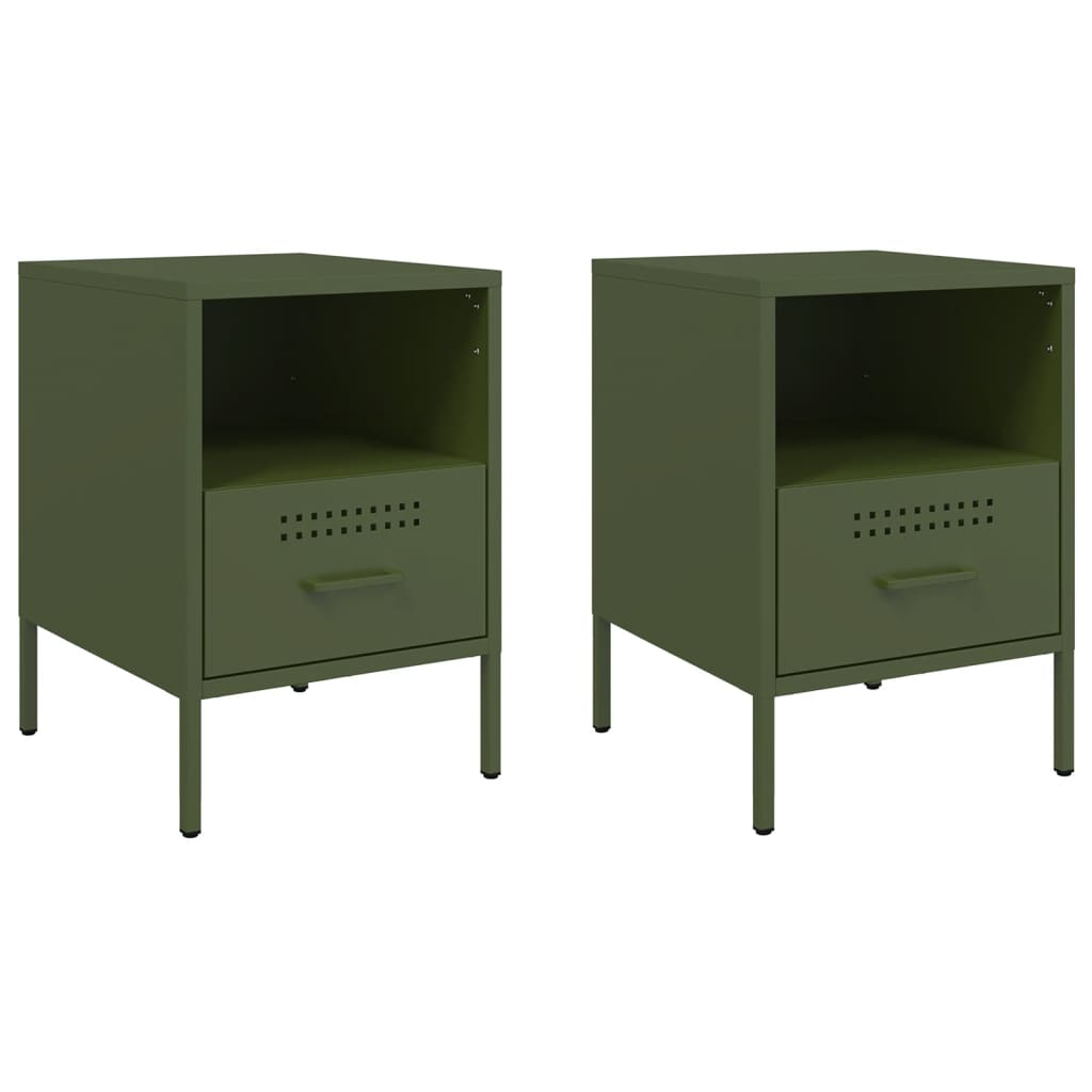 vidaXL Tables de chevet 2 pcs Vert olive 36x39x50,5 cm Acier