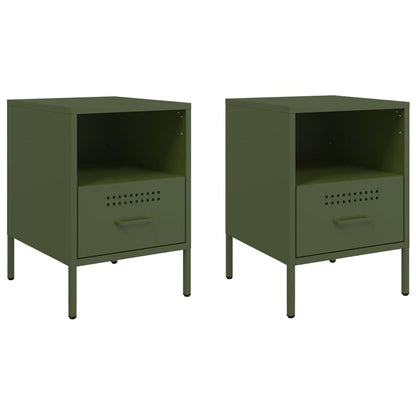vidaXL Tables de chevet 2 pcs Vert olive 36x39x50,5 cm Acier