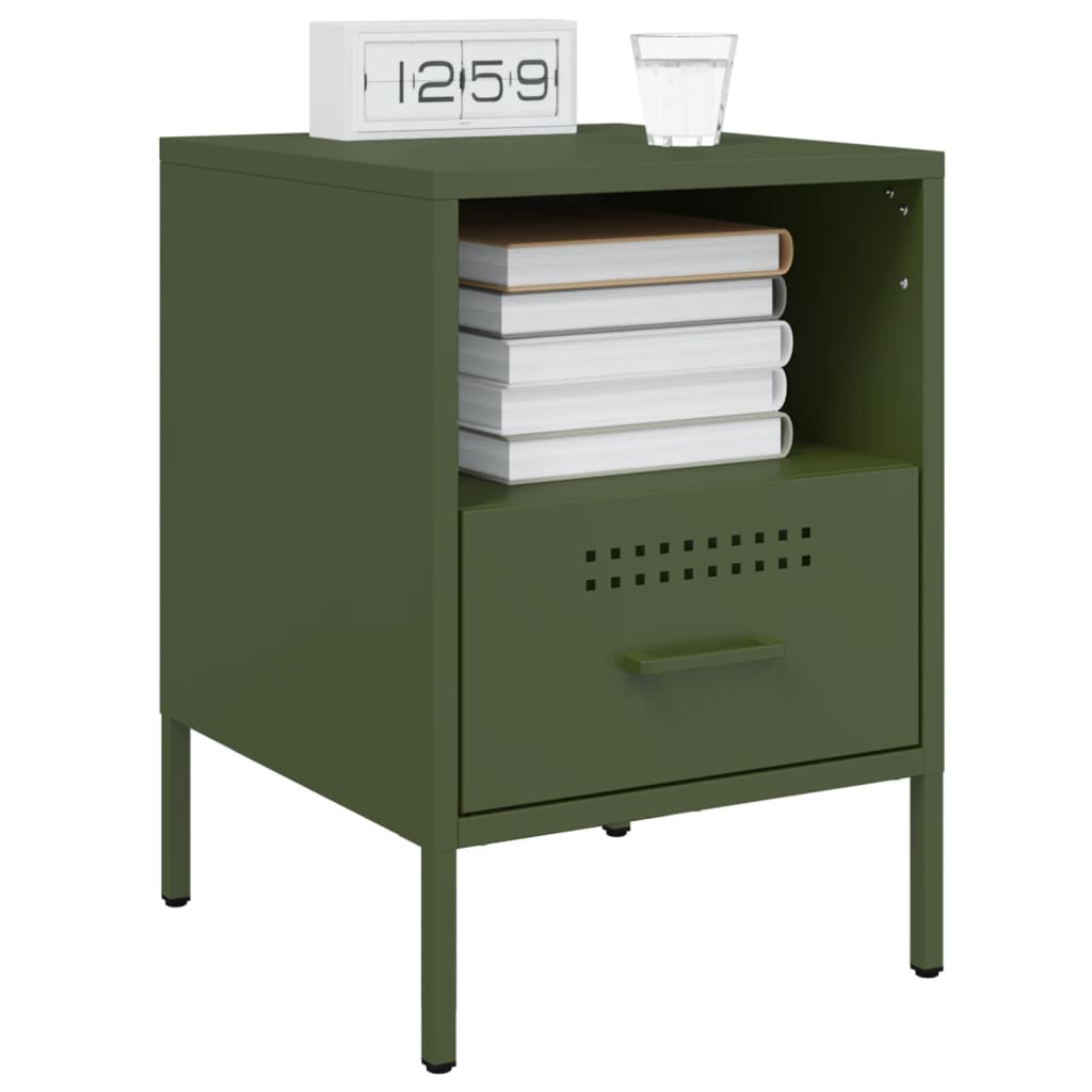 vidaXL Tables de chevet 2 pcs Vert olive 36x39x50,5 cm Acier