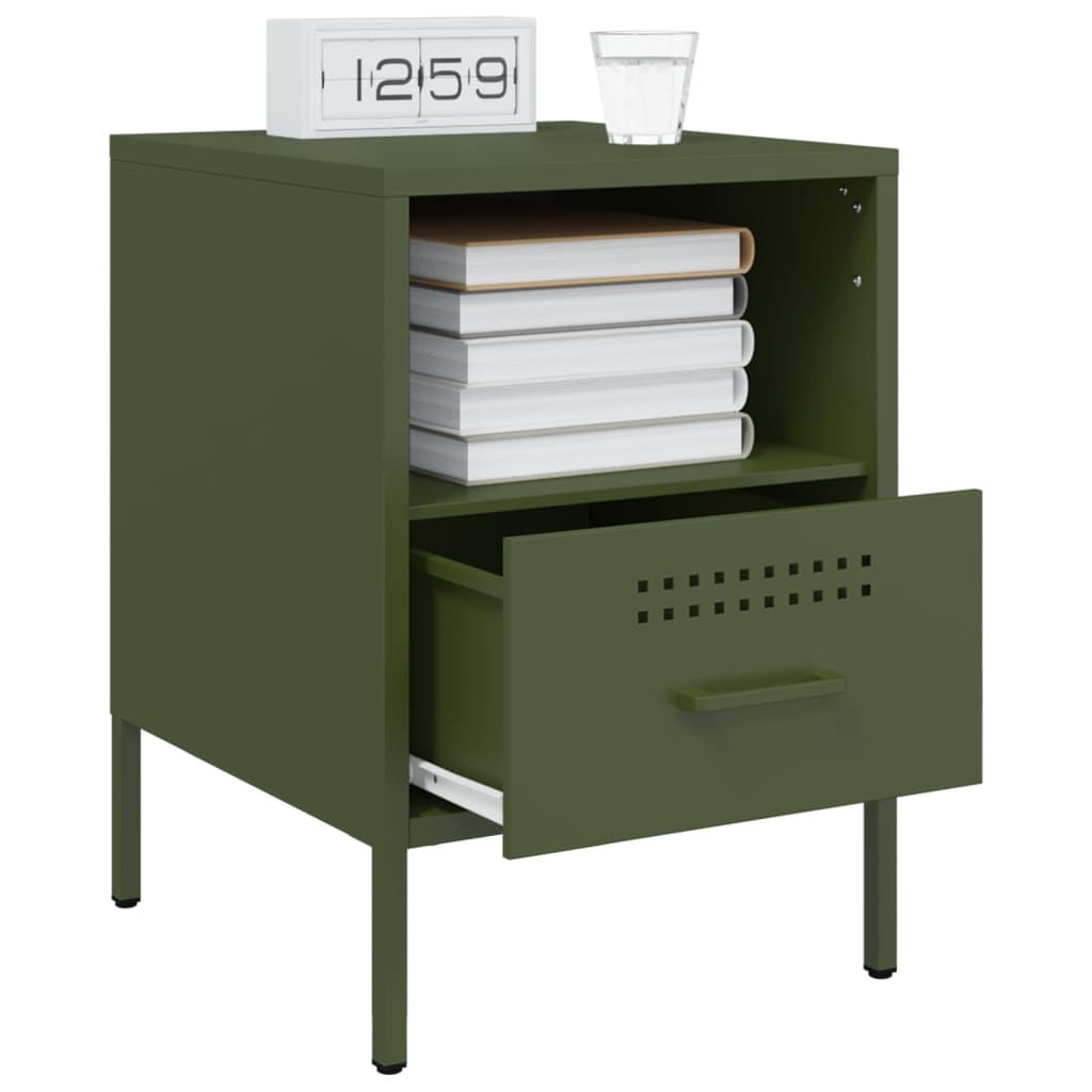 vidaXL Tables de chevet 2 pcs Vert olive 36x39x50,5 cm Acier