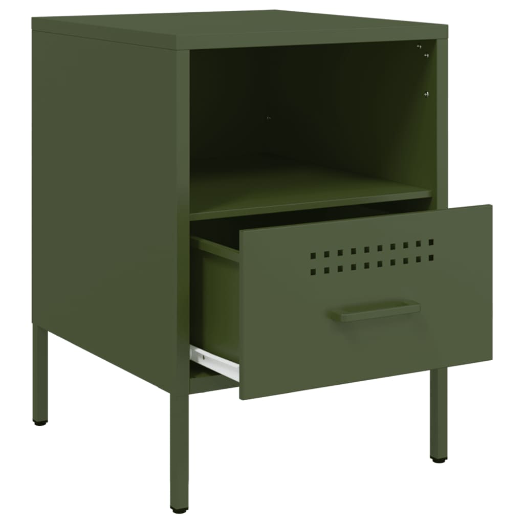 vidaXL Tables de chevet 2 pcs Vert olive 36x39x50,5 cm Acier