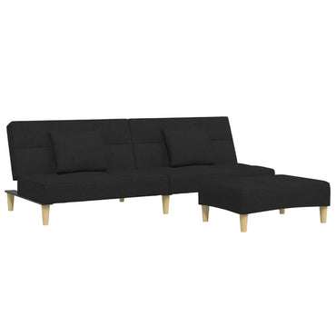 vidaXL Schlafsofa 2-Sitzer mit Fußhocker Schwarz Stoff