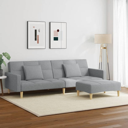 vidaXL Schlafsofa 2-Sitzer mit Fußhocker Hellgrau Stoff