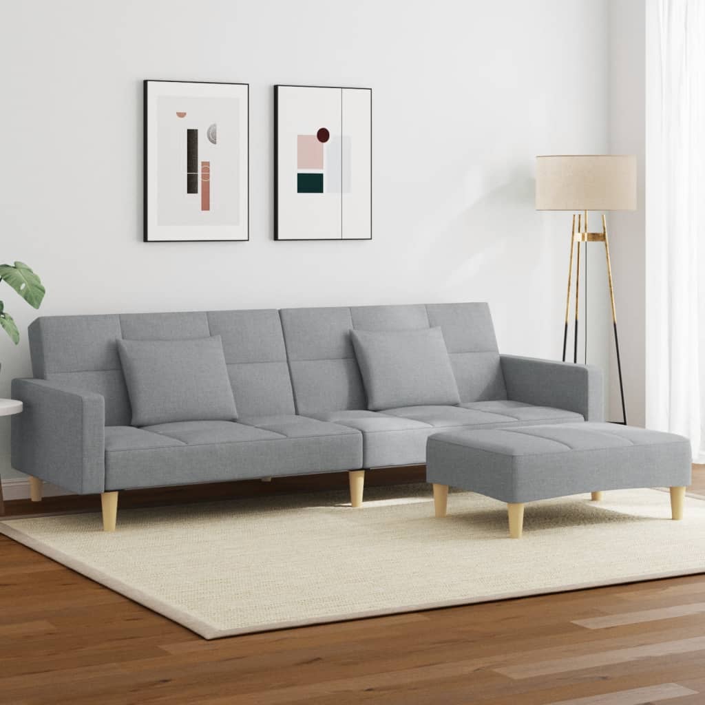 vidaXL Schlafsofa 2-Sitzer mit Fußhocker Hellgrau Stoff