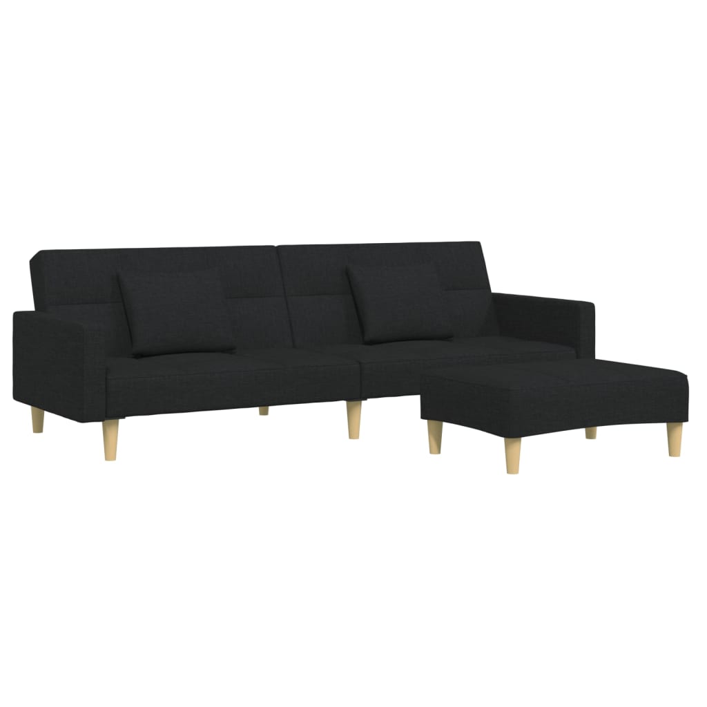 vidaXL Canapé convertible 2 places avec repose-pieds Tissu Noir