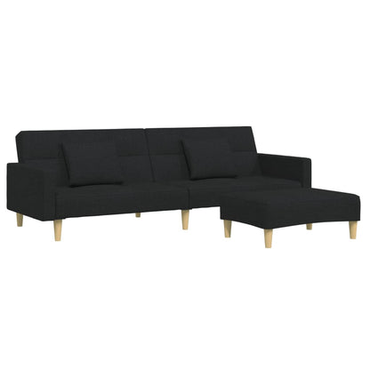 vidaXL Canapé convertible 2 places avec repose-pieds Tissu Noir