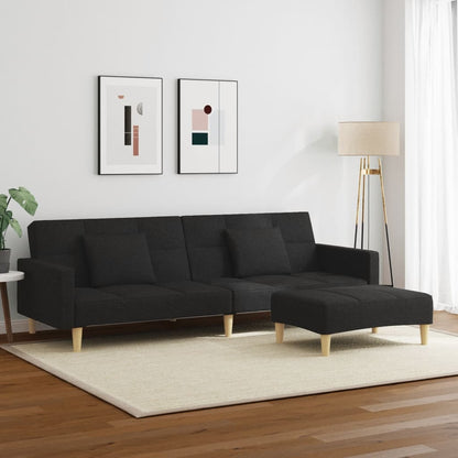 vidaXL Canapé convertible 2 places avec repose-pieds Tissu Noir