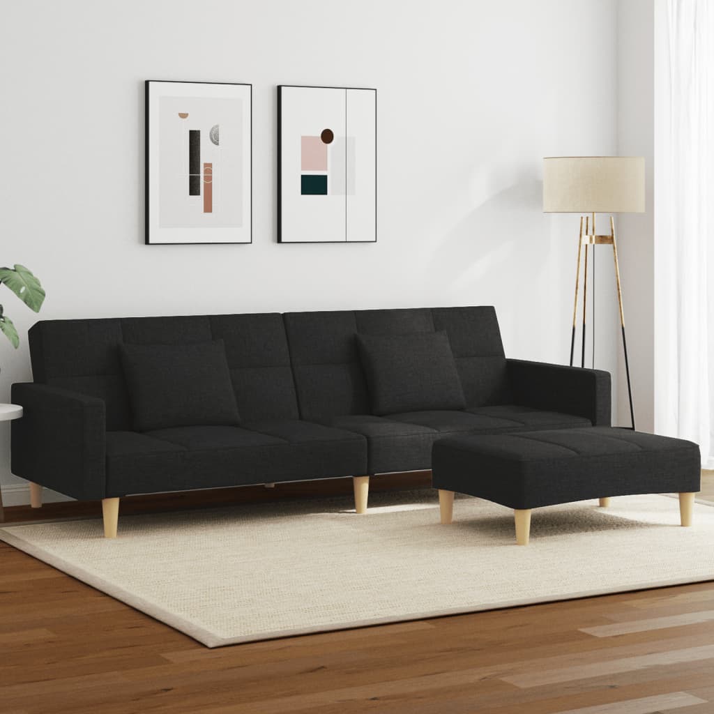 vidaXL Canapé convertible 2 places avec repose-pieds Tissu Noir
