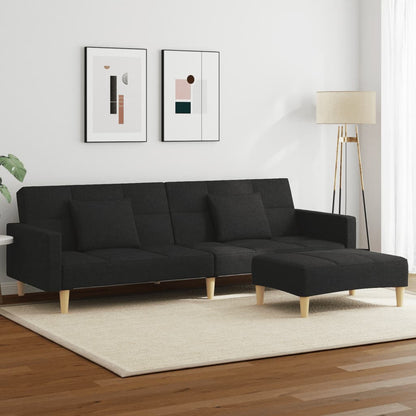 vidaXL Canapé convertible 2 places avec repose-pieds Tissu Noir