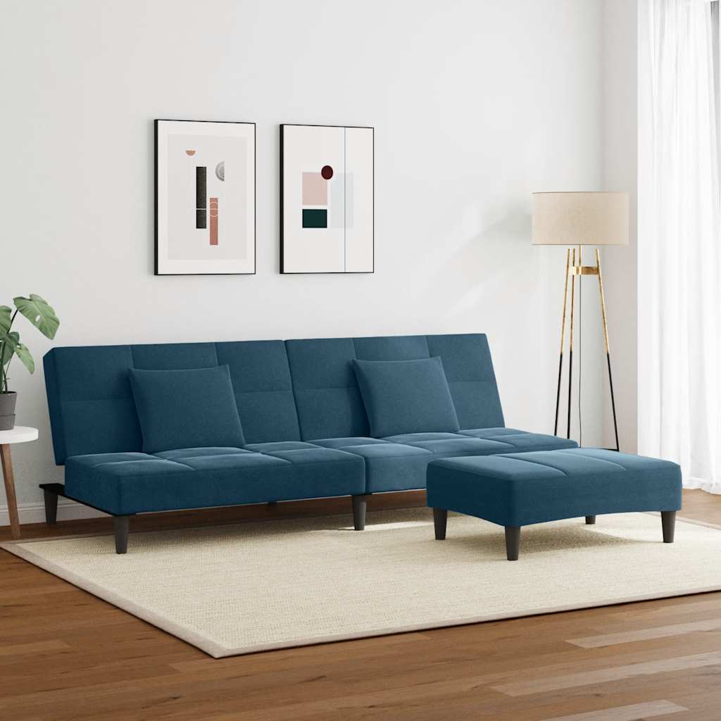 vidaXL Schlafsofa 2-Sitzer mit Fußhocker Blau Samt