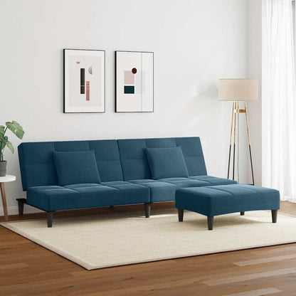 vidaXL Schlafsofa 2-Sitzer mit Fußhocker Blau Samt