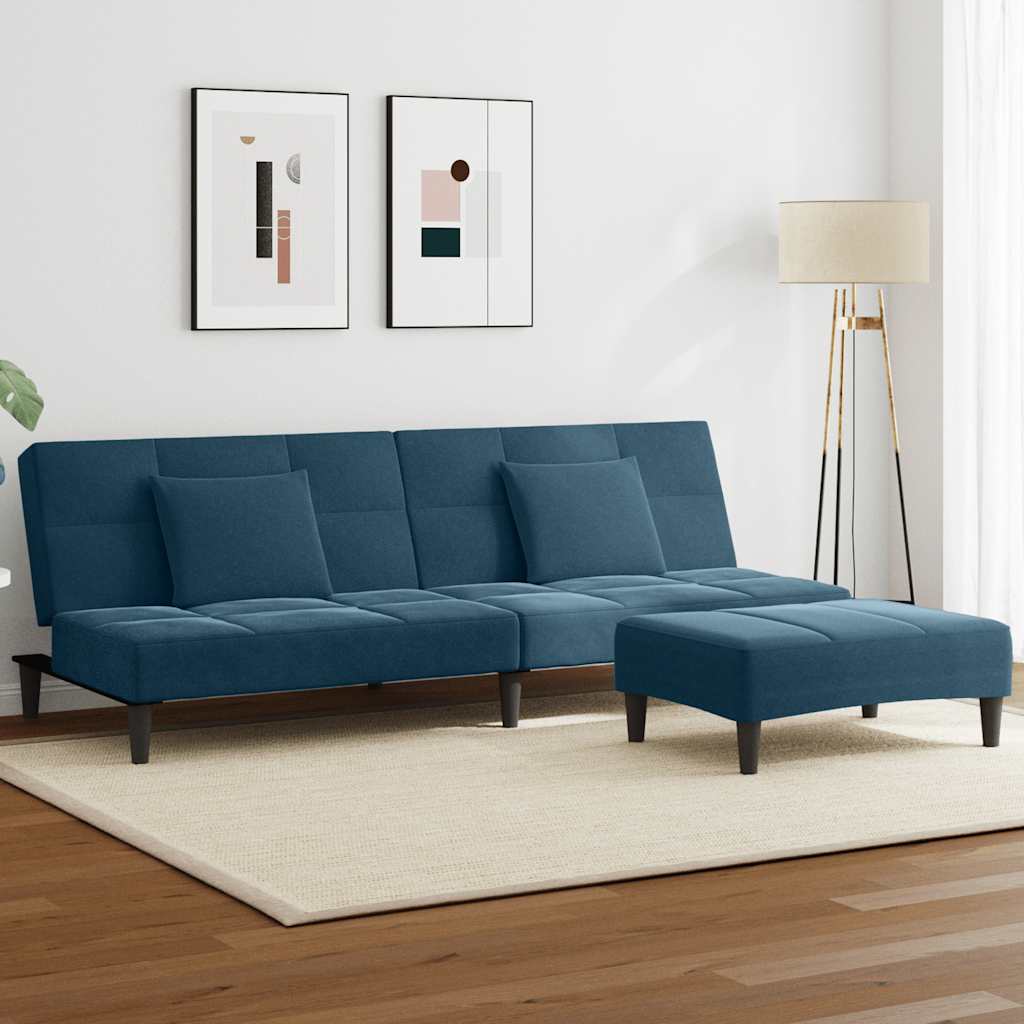 vidaXL Schlafsofa 2-Sitzer mit Fußhocker Blau Samt